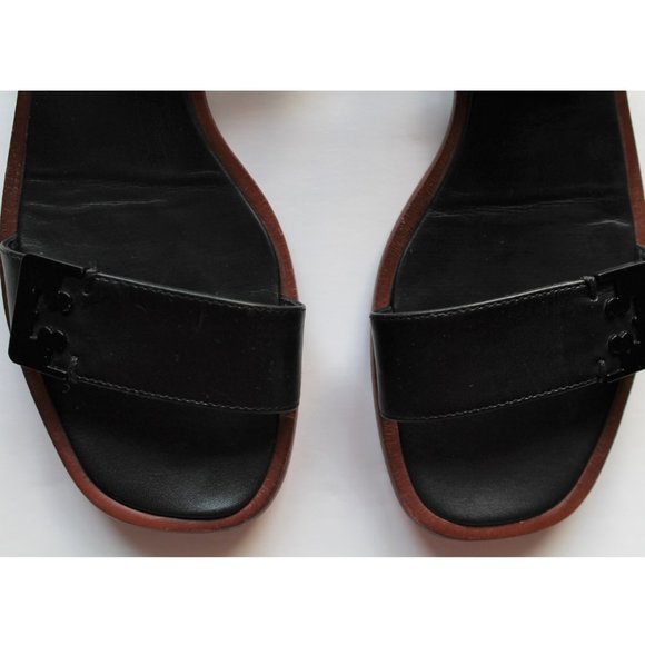 Tory Burch Gabrielle Sandal with Ankle Strap / Size 7.5 / Black Logo Leather - Picture 2 of 12